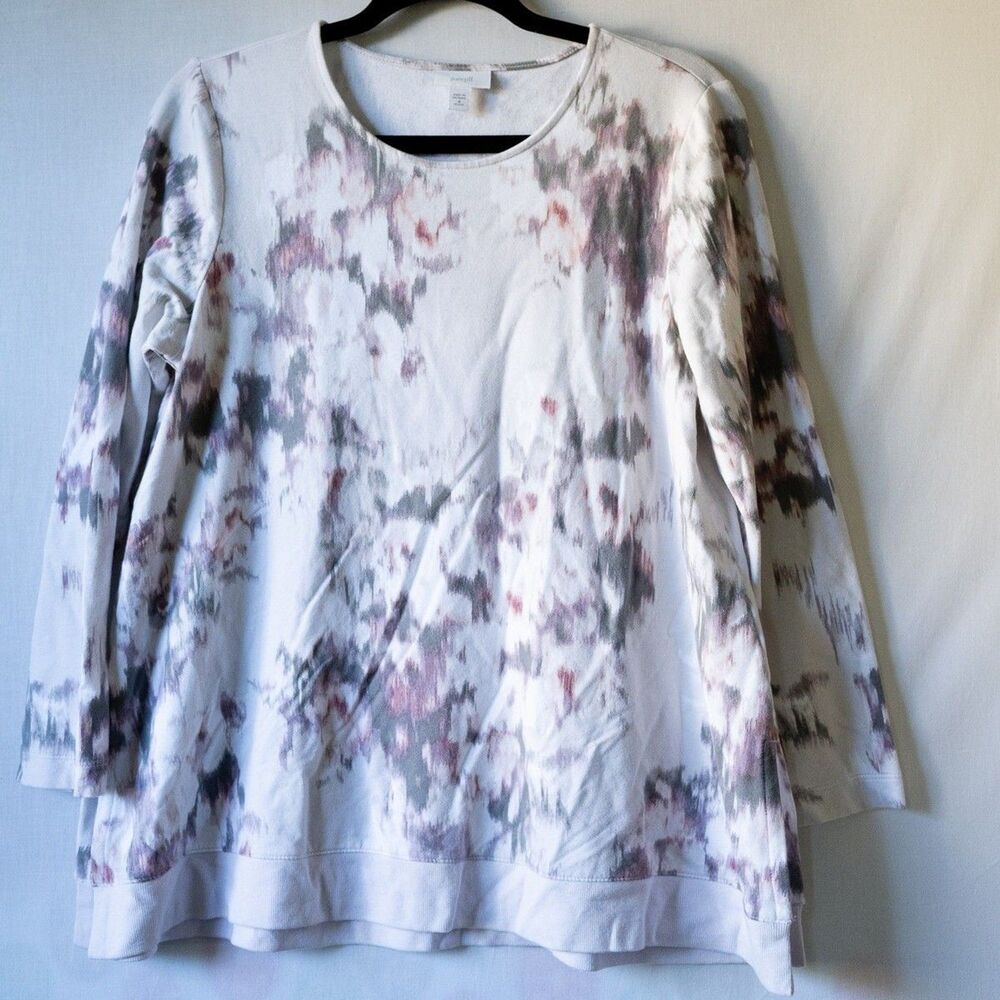 Pure Jill Top M petite Harmony Rib-Trimmed A-Line Tunic abstract print womens